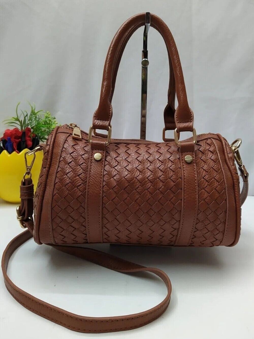 Madison West Brown Woven Limited Edition Zipper Closure Satchel Bag